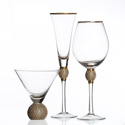 China Luxury wine glasses Set of 3 Hand Made Wedding Decoration Custom Gold Rim Unique Red Wine Glass for sale