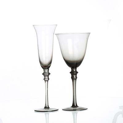 China Colored wine glasses Food Safe Somke Gray Antique Colored Thick Stem Floating Goblet Wine Glass for sale