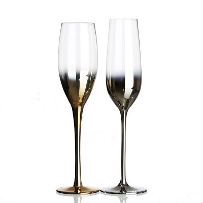 China Cristal Champagne Set Of 2 Hand Blown Electroplating Custom Wedding Cristal Flute Champagne Glass for sale