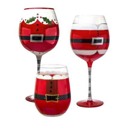 China Hand-painted Hand-painted snowman wine glass christmas red stem glass goblet for sale