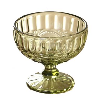 China Sustainable Wholesale Glassware Colored Goblet Wine Glasses Water Glass Pressed Green Glass Goblets for sale