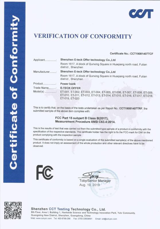 FCC - Shenzhen E-Teck Offer Technology Co., Ltd.