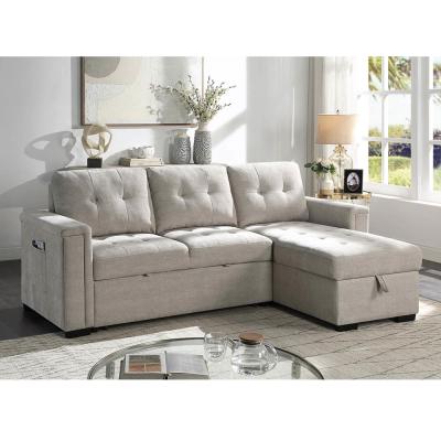 Chine Canapé couchage réversible en forme de L avec lit retractable et rangement, chenille gris chaud à vendre