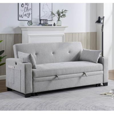 Chine Lit de canapé convertible de taille queen, lit confortable avec dossier réglable et port de charge USB et porte-gobelets, lit de canapé Futon, tissu gris à vendre