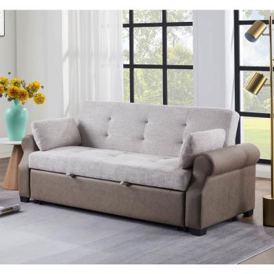 Китай Queen Size Convertible Sleeper Sofa Bed, Удобная вытяжная кровать с регулируемой спинкой, Futon Sofa Bed, серая ткань и тёмно-коричневая ткань продается