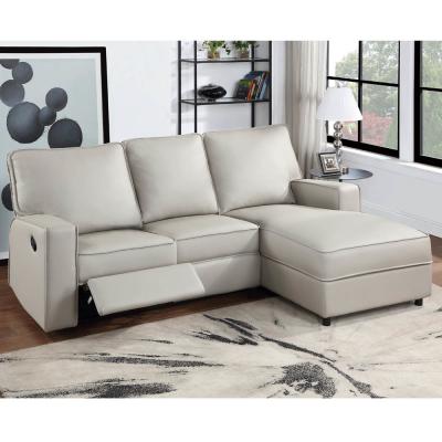 China Sofá seccional con asiento reclinable y mesa desplegable y silla de apoyo, leatherette falso gris claro en venta