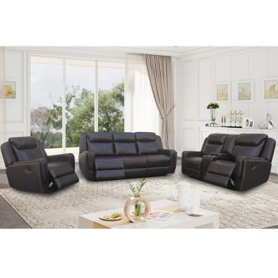 China Recliner Sofa set with Dropdown Table and Storage Box, Brown Breathable Leatherette for sale