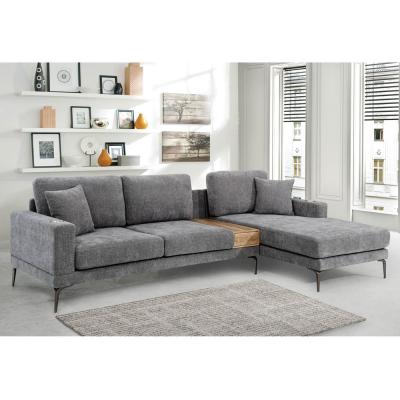 China Sofá seccional en forma de L con cajón y 2 almohadas y soportes de tazas de acero inoxidable, chenilia gris en venta