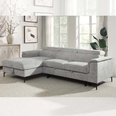 China Sofá seccional de cama en forma de L con cama desmontable y apoyacabezas ajustables y silla de almacenamiento, de tejido gris en venta