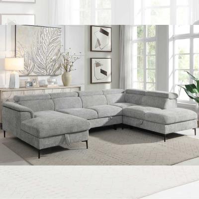 China Sofá seccional de cama con cama extraíble y espacio de almacenamiento con sillón y reposacabezas ajustables, de tela gris en venta