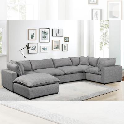 China Modulares Sofa mit Federmischung Sitzkissen und Kissen, dunkelgraue Leinen zu verkaufen