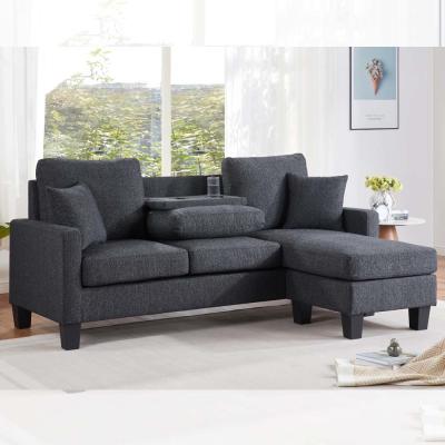 China Sofá seccional en forma de L con mesa desplegable y silla reversible y 2 almohadas, chenilia gris oscuro en venta