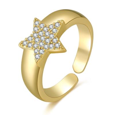 China FASHIONABLE Hot Selling Ring Female Love 18K Bend Color Jewelry Micro Set Zircon Five-pointed Star Ring for sale