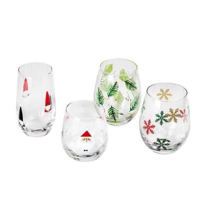 China Christmas Design Wine Glass Cups With Christmas Characters For Gift Promotion Egg Shape Tumbler Glass Stemless Wine for sale