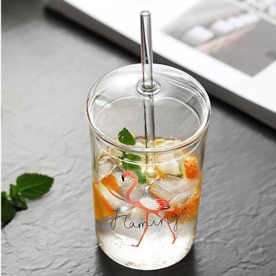 China Sustainable 500ML Borosilicate Glass Drinks Mug With Lid , Iced Glass Cup With Straw ODM Logo for sale