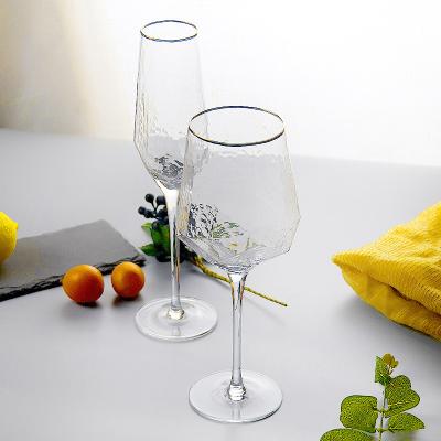 China Thin and Light European Vintage Diamond Shape Amber Transparent Color Crystal Champagne Wine Glasses Goblet Cups for sale