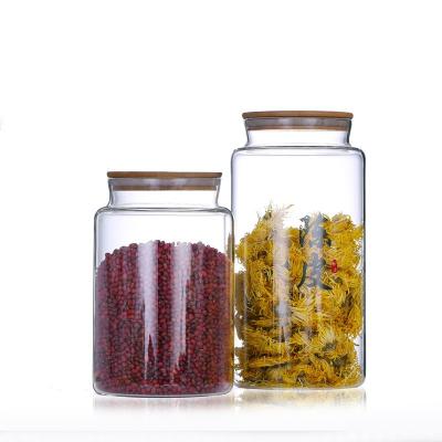 China Large Size Bamboo Storage Jar Glass Borosilicate Lid Sealed Bamboo Lid, Home Use Glass Storage Jar for sale