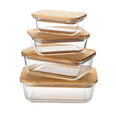 China Wholesale Steamable Microwave Lunch Box Borosilicate Glass Food Safe Adult Storage Container With Bamboo Lid for sale