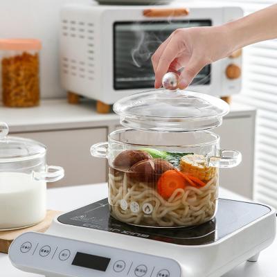 China Borosilicate Glass Sustainable Safe On Fire Transparent Glass Instant Noodles Cooking Pot for sale