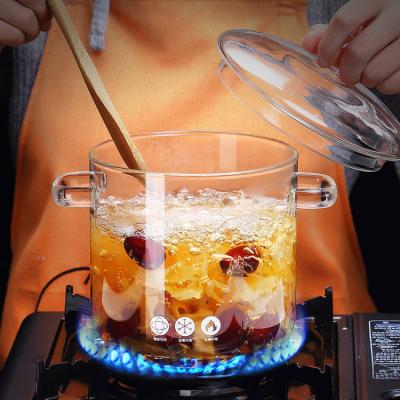 China Viable Transparent Clear Double-ear Cooking Pot Borosilicate Pyrex Glass Soup Noodle Cooking Pot for sale