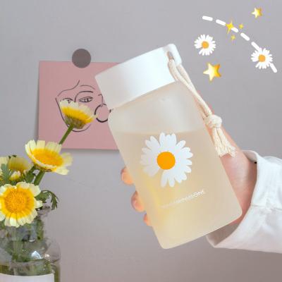 China Sustainable Cylinder Frosted Portable Wide Mouth Colorful Reusable Glass Drinking Water Bottle for sale