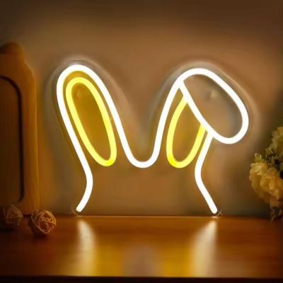 China Adaptador White Bunny Ears Neon Light Wedding Sign para Tabuleiro de Anúncios Festa Home à venda