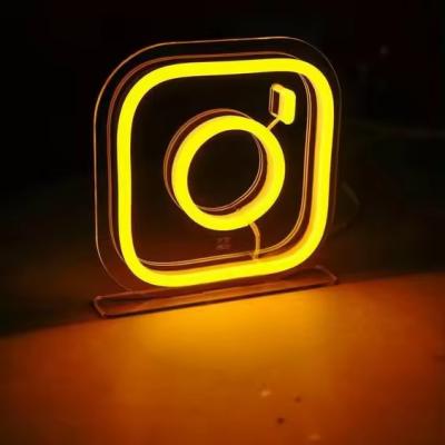 China Acrylic Yellow Camera Shipping Custom Logo Neon Light Wedding Sign Snow Business Logo for sale