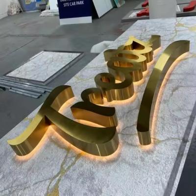 China Enchufe fuente de alimentación nieve 3d letras doradas luz de fondo LED letras signo para la tienda signos cerrados acero inoxidable en venta