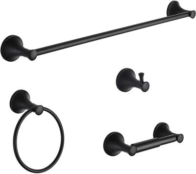 China Durable 4-Piece Bathroom Convenient Hardware Set Black Accessories Kit Metal Towel Bar Set Towel Ring Toilet Paper Holder Robe Hang Wall Mounted for sale