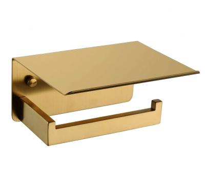 China Durable Convenient Toilet Paper Holder With Shelf Modern Brushed Gold Bathroom Accessories Tissue Roll Dispenser Storage SUS304 for sale