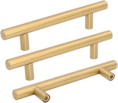 China Easy Installation Modern Brushed Brass Cabinet Dresser Pulls Gold Drawer Handles Hardware Pulls Sideboard Door Pull Handles for sale