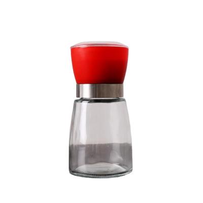 China RUNDE Sustainable Wholesale 180ml Salt And Pepper Grinder Set Glass Bottle With Red Adjustment Knob for sale