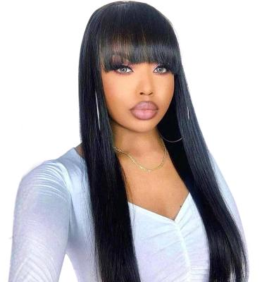 China 100% Remy Human Hair Silky Straight Virgin Hair Wigs With Bangs Very Long Full Lace Wig Goddness Virgin Hair Wigs For Black Lady for sale