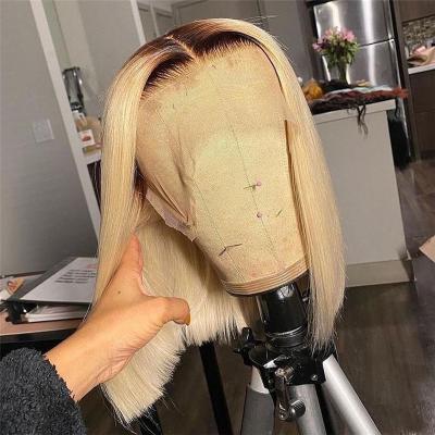 China Regular Lace Front Human Hair Wigs Cuticle Bob Wig Dark Roots Wave T1B 613 Blonde Ombre Aligned Raw Virgin Hair Wigs for sale