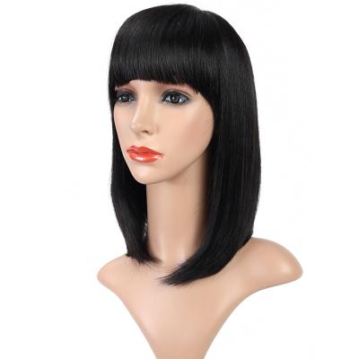 China Water Wave 28 Inch Straight Human Hair Wigs With Bangs Brazilian Short Human Hair Lace Front Wigs Bob Wig With Bangs for sale