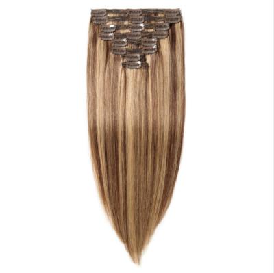 China Healthy Luster 100% Natural Human Remy Hair Top Grade Clip In Hair Extensions Brown Color With Customized for sale