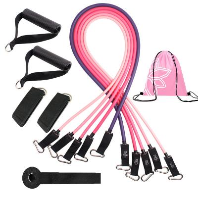 China Portable Home Physiotherapy Gym Pink 11 Pcs Resistance Bands Set For Physiotherapy Muscle Training for sale