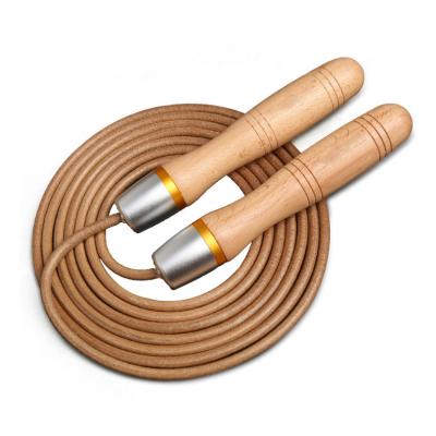 China Bodybuilding Jump Ropes Non Slip Cowhide Handle Wooden Jump Rope for sale