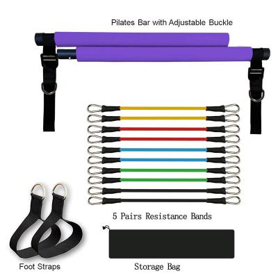 China Multi Functional Adjustable Pilates Bar With 5 Resistance Bands for sale