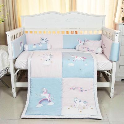 China Embroidery Cotton Super Cute Soft Crib Folded Bumper Baby 4 Piece Bedding Set Baby Bedding Set Luxury for sale