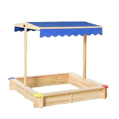 China Eco-friendly Kids Garden Playground Sandbox Wooden Sandbox With Blue Lid for sale