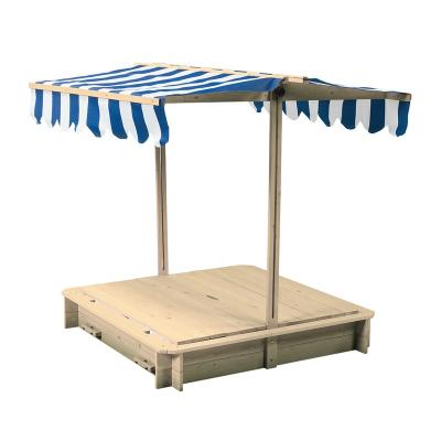 China Eco-Freindly Unique Kids Wooden Toy Wooden Boat Sandpit Outdoor Sandpit With Canopy for sale