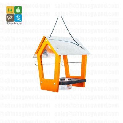 China Sustainable Wooden Bird House Feeder With Metal Roof for sale