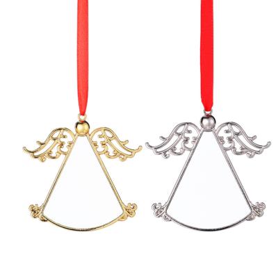 China Christamas Decoration Metal Angel Gold And Silver Sublimation Blanks Christmas Tree Ornament Hanging Decoration for sale