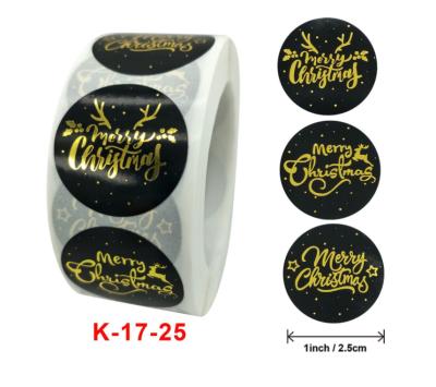 China Custom Christmas Decorative Sticker Black Gold Round Stickers Roll Printed Thank You Stickers 1 Inch K17-25 for sale