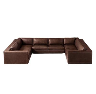 China Other Hot Sale American Style Living Room Furniture U Shape Synthetic Genuine Leather Sofa Couch for sale