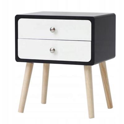 China Modern Easy To Clean Wood Simplicity 2drawers Black + White Bedside Table Nightstands for sale