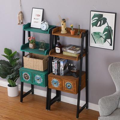 China Home Decoration Decor Ladder Shelf Viable Wood Shelves With Metal Rack for sale