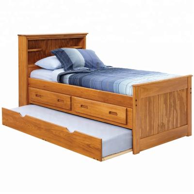 China WJZ-2601 Pine Wood Solid Wooden Furniture Kids Bed With Shelf And Drawer for sale