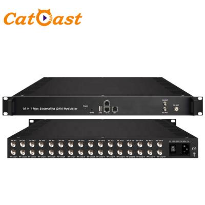 China CATV 16 FTA Broadcasting System Tuner DVB-S/S2 Modulator DVB-C QAM RF Output Transmodulator Mux-Scrambling Support for sale